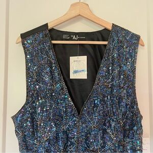 AJ Vintage NWT Sequin Pure Silk Beaded Bedazzled Blue & Purple Sparkle Vest 🦋💜